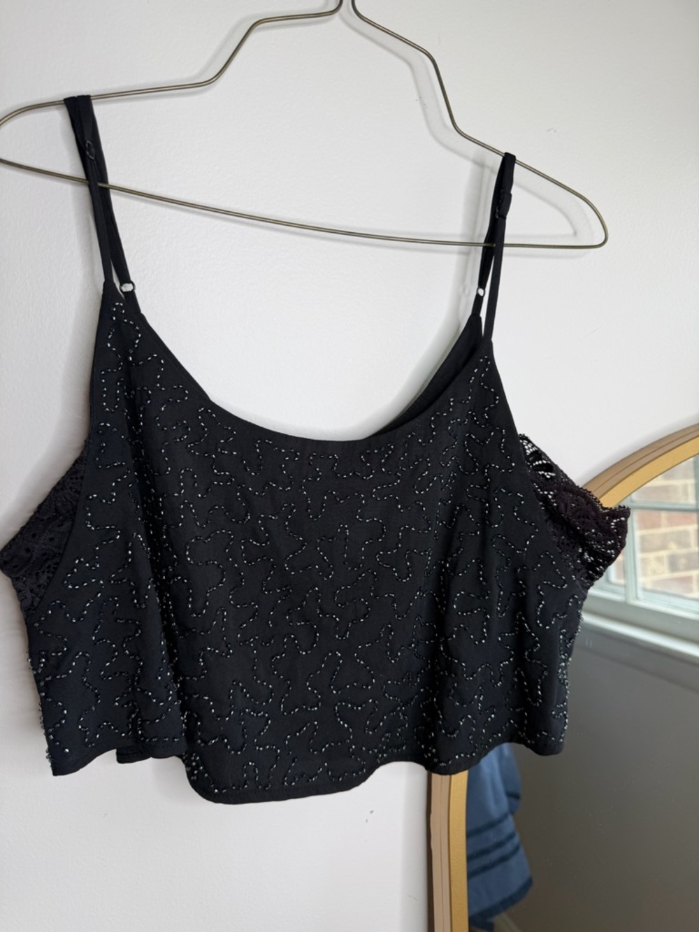 Free People Black Beaded Cropped Tank